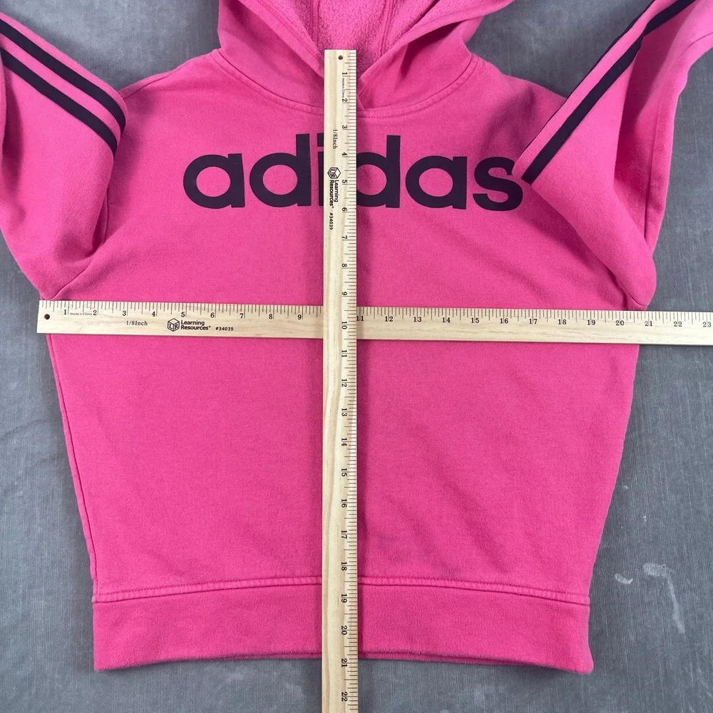 Adidas Girls M 10/12 Pink Hooded Sweatshirt 3-Stripe Logo Pullover Hoodie